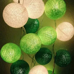 Green Leaf Tone Cotton Ball String Night Fairy Lights, Party, Indoor, St Patrick's Day, Decor, Garland, Bedroom, 20 Pcs