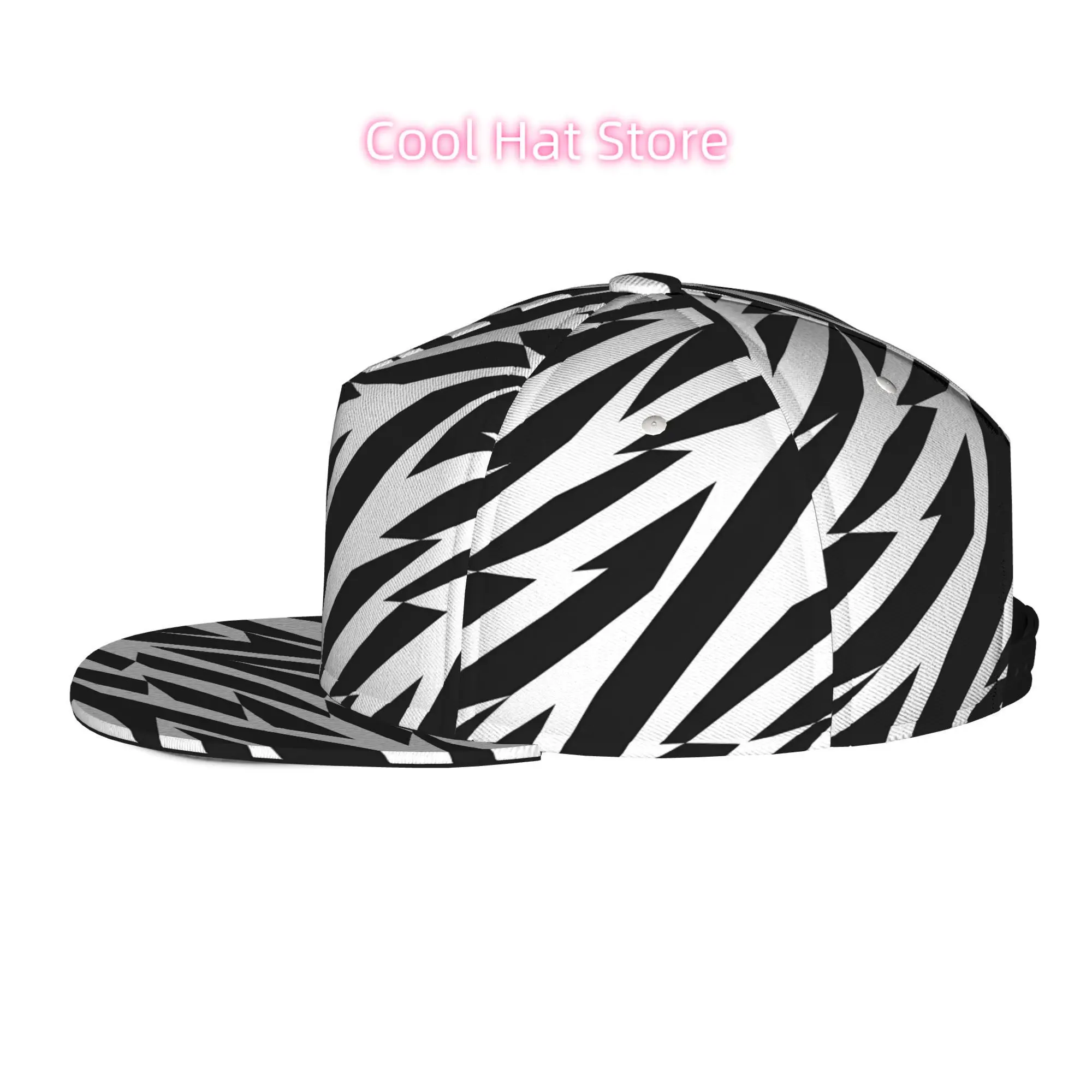 Men'S And Women'S Baseball Cap, Black And White Abstract Pattern Adjustable Snapback Brim, Flat Top Design -- Suitable for Casua