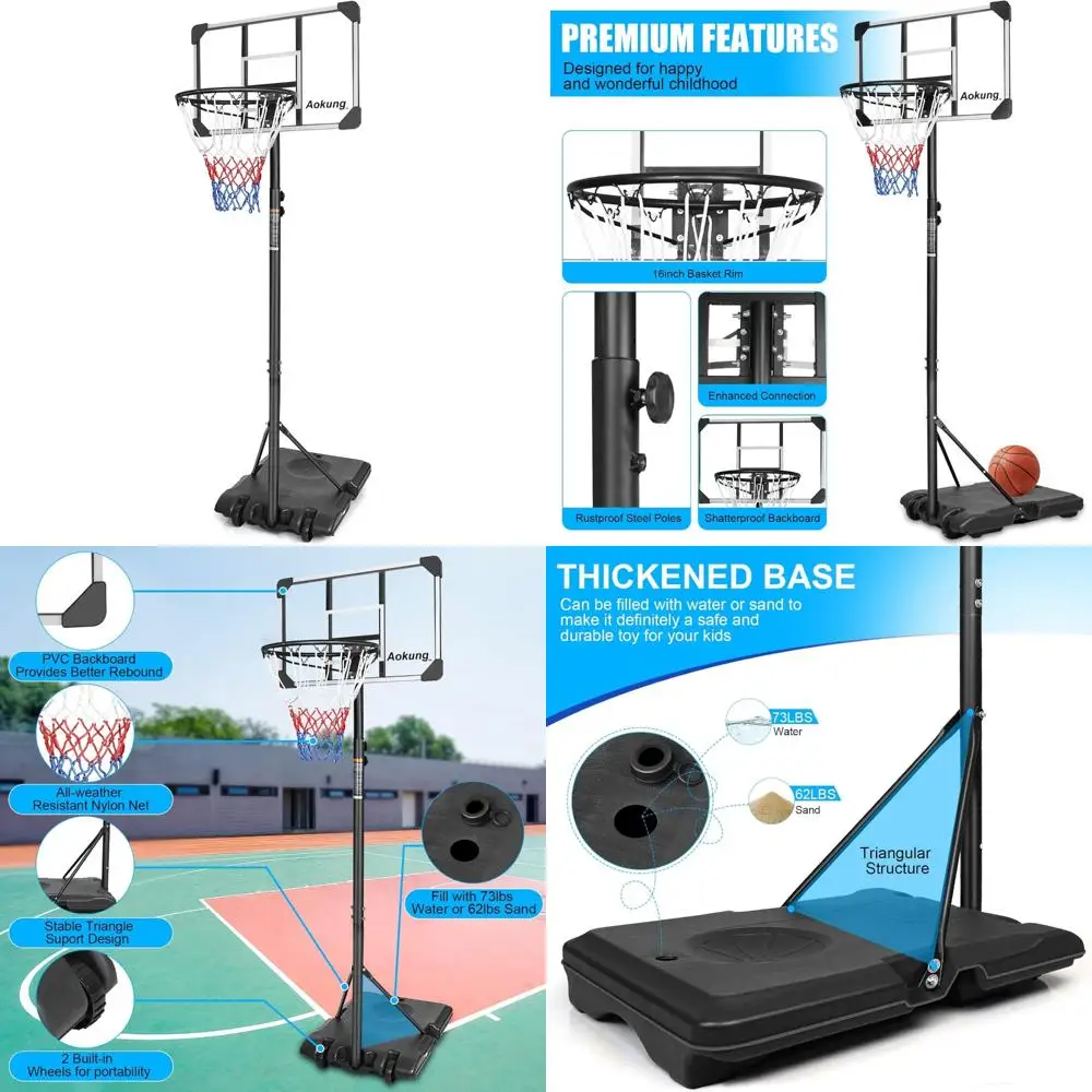 Draagbaar basketbalsysteem voor tieners: in hoogte verstelbaar 5,6-7ft, 28-bord, gebruik binnen/buiten