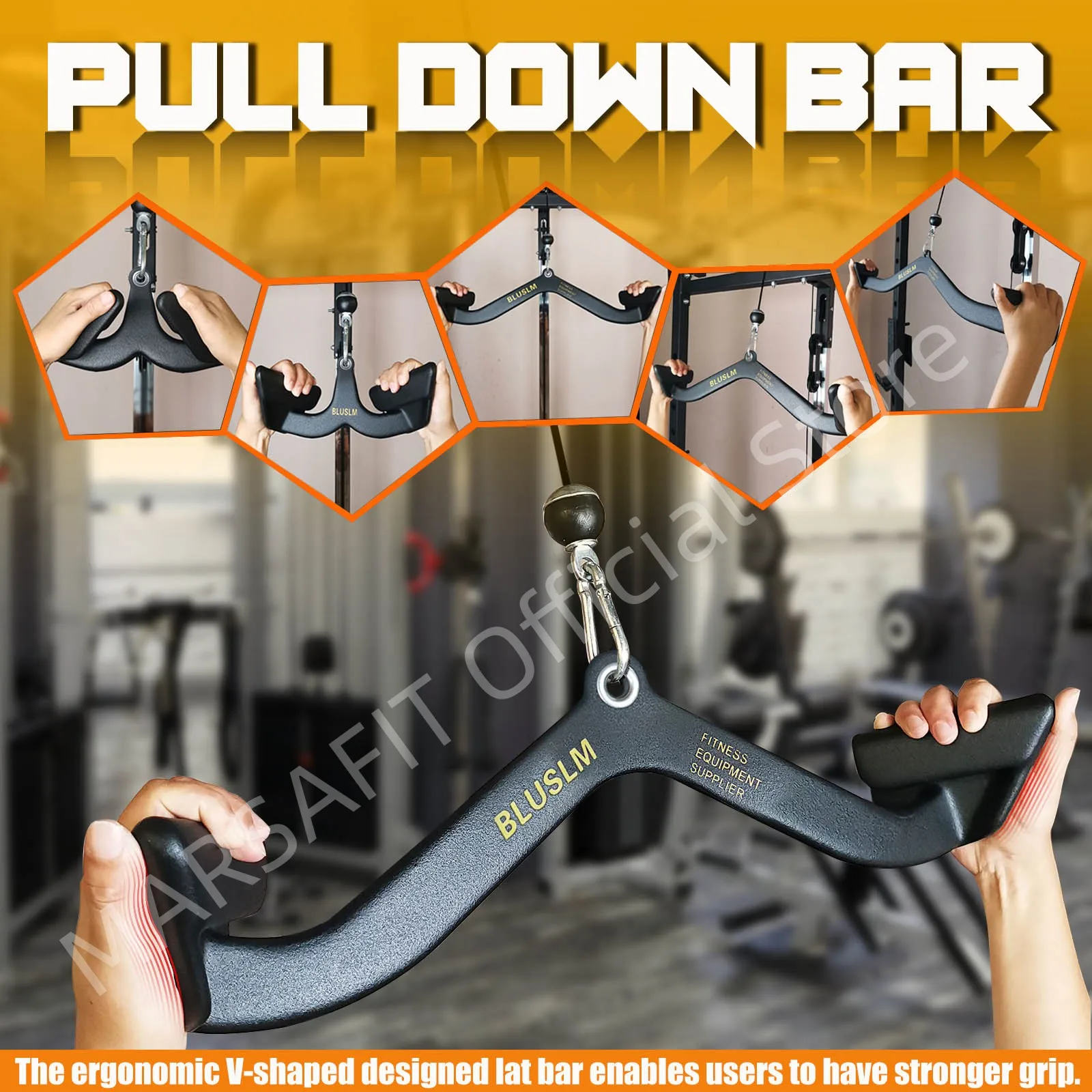 7Pcs LAT Pull Down Handle Fitness Accessories Grip Rowing T-bar V-Bar Pulley Cable Machine Attachments For Back Bicep Tricep