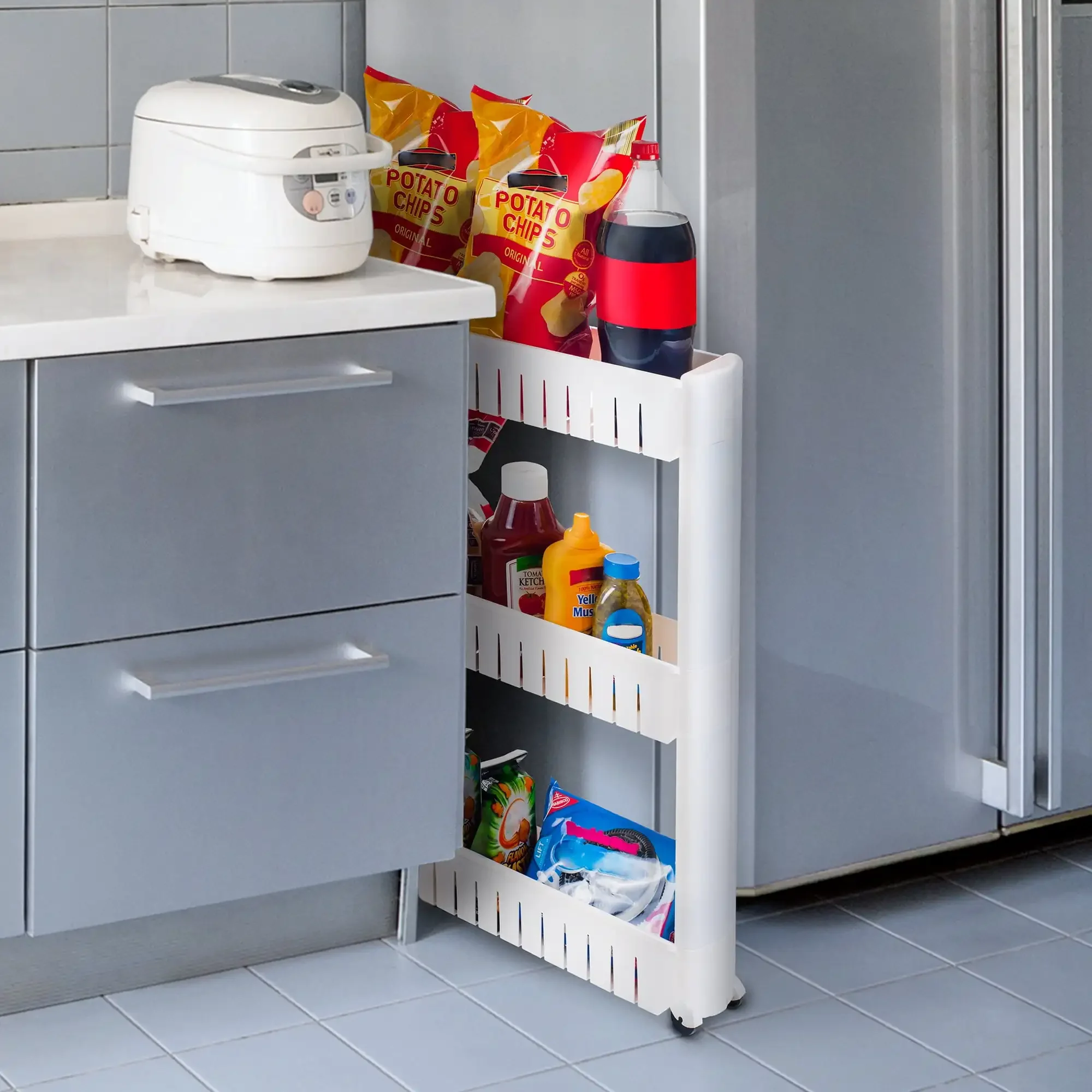 

Portable Shelving Unit Organizer with 3 Large Storage Baskets