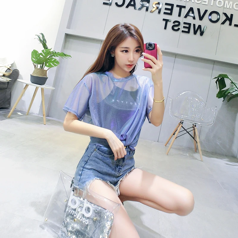 2 pieces Set Cheap wholesale 2021new Spring summer Hot selling fashion casual see through woman tshirts lady beautiful sexy Tops