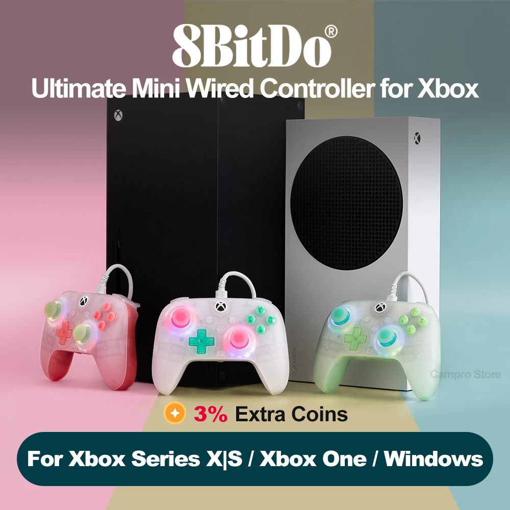 8BitDo Ultimate Mini Wired Controller for Xbox Series X S, Xbox One, PC with RGB Light Fire Ring Hall Effect Triggers Joysticks