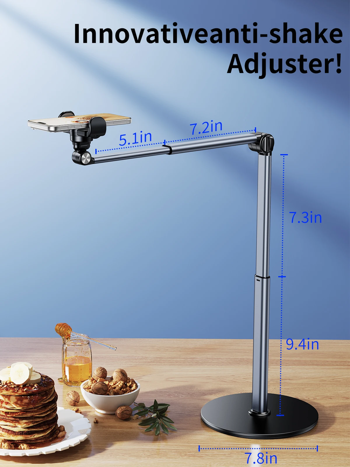

Oatsbasf Aluminum Overhead Phone Mount for Filming Desktop Phone Stand for Recording Angle Height Adjustable Lazy Phone Holder