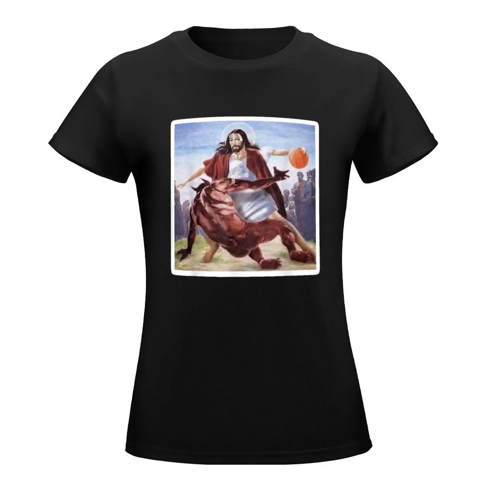 Jesus Crossing Up Satan Basketball T-Shirt Aesthetic clothing plus size tops t-shirts for Women cotton