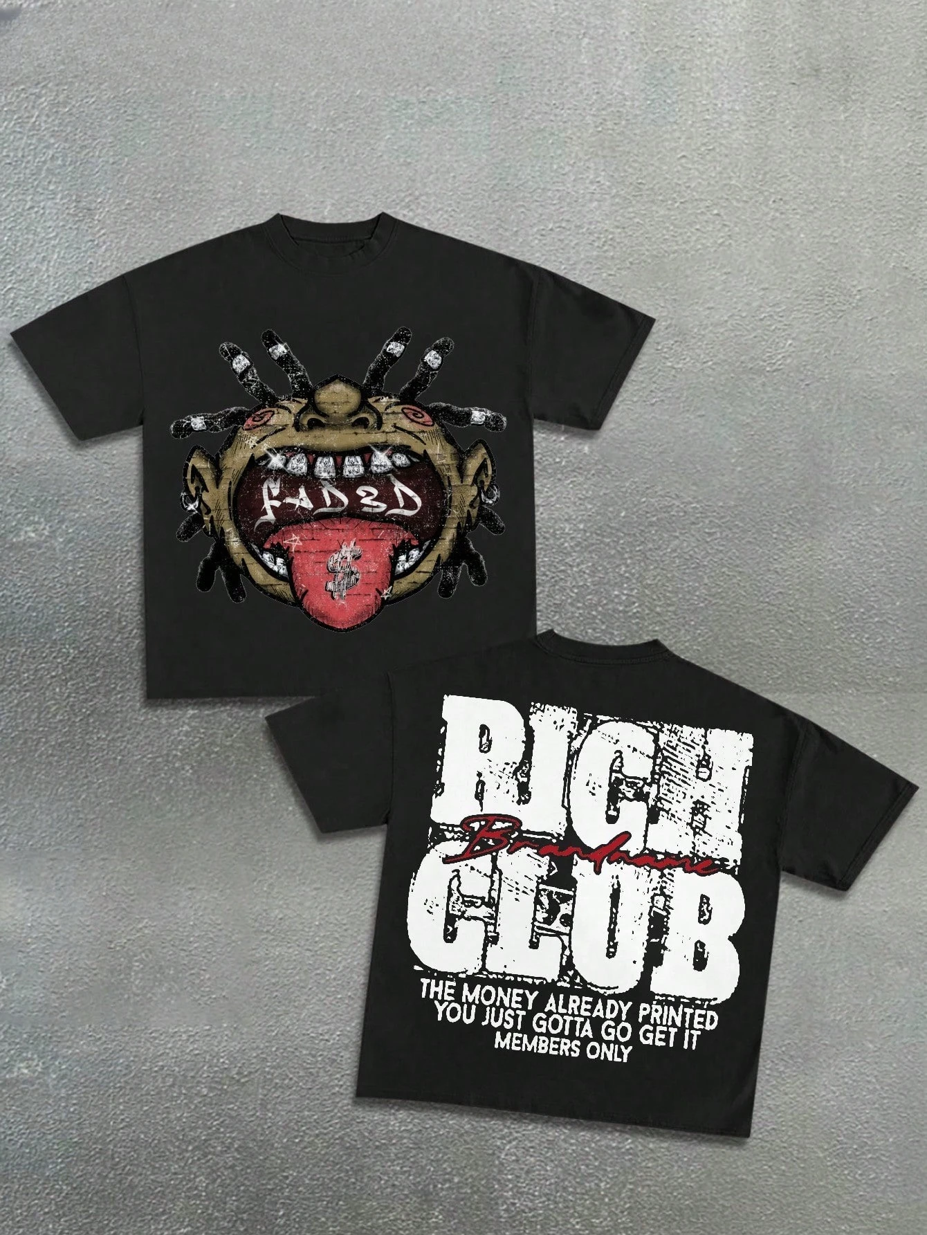 Y2k Men's T-shirt with Graffiti on The Front and Text on The Back, Featuring A Hip-hop Style for Street and Outdoor Life