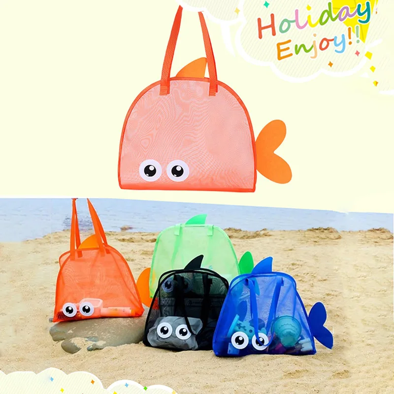 Summer Fish Shaped Bright Color Storage Bag Large Capacity Mesh Bag Outdoor Beach Storage Bag Lightweight Toy Shopping Bag New