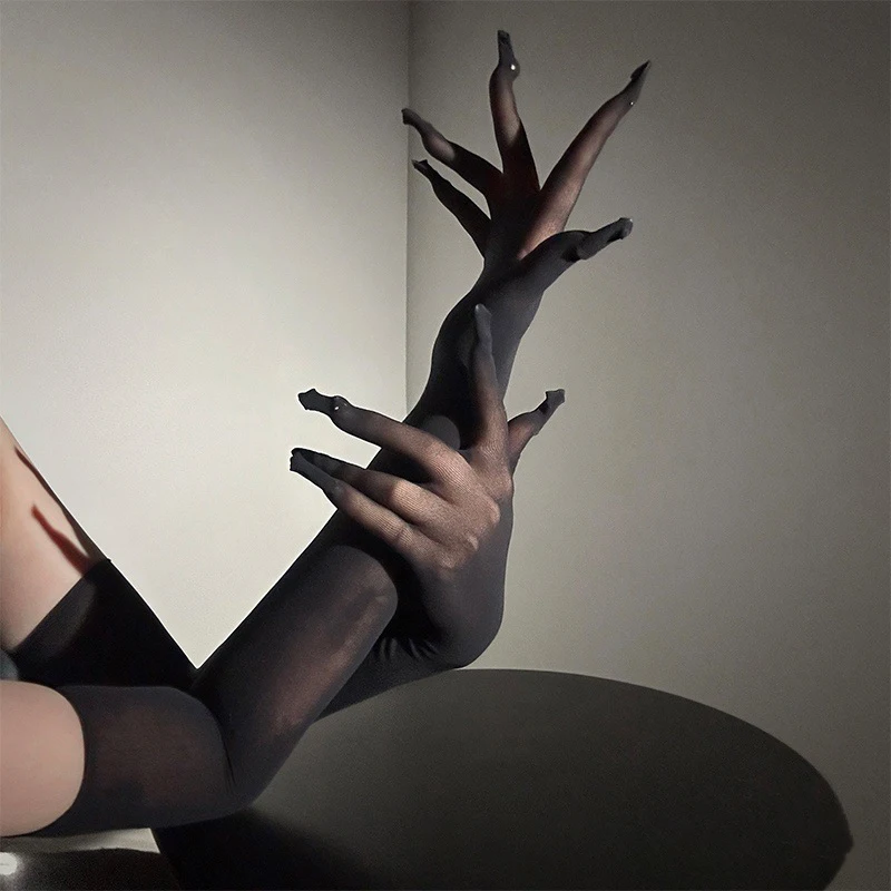 Sexy Thin Transparent Elastic Tight Stocking Gloves Women Night Club Wedding Dance Party Sunscreen Summer Etiquette Gloves