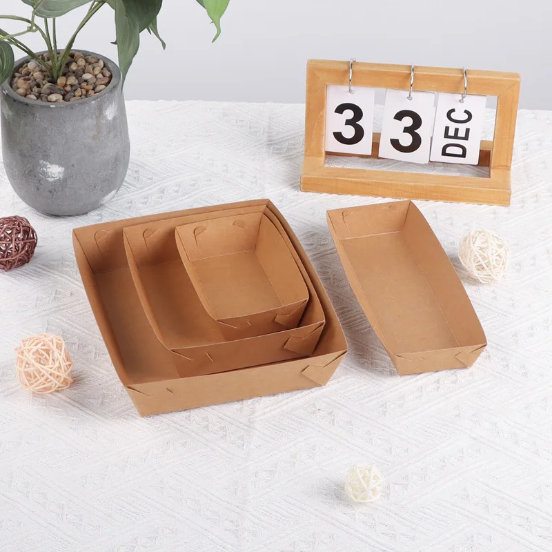 Disposable Kraft Paper Food Trays Food Containers,Take Out Food Service Boat Suitable For Parties And BBQ