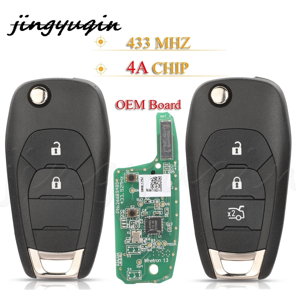 

jingyuqin Smart Key Fob 433MHz 4A For Chevrolet Cruze 2015 Cavalier Trax Sonic Spark 2019+ OEM Circuit Board Aftermarket Shell