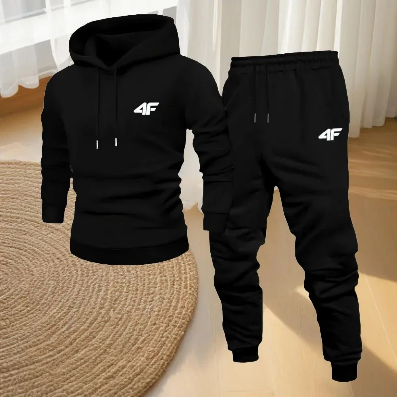Winter Hoodie Sets Men Fashion Fleece Red Hoodies Black Brand Pants Casual Jogger Suit Tracksuit Sweatshirt Woman Pullover