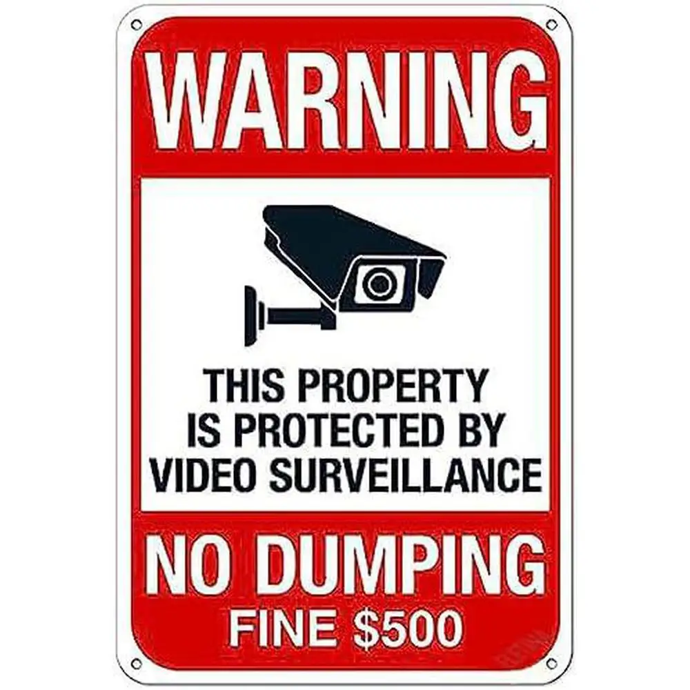2D Metal Sign, 8x12 Inch Prohibited Dumping Sign Fine 500, Metal Warning Sign for Wall Decor, Surveillance Area Protected Notice