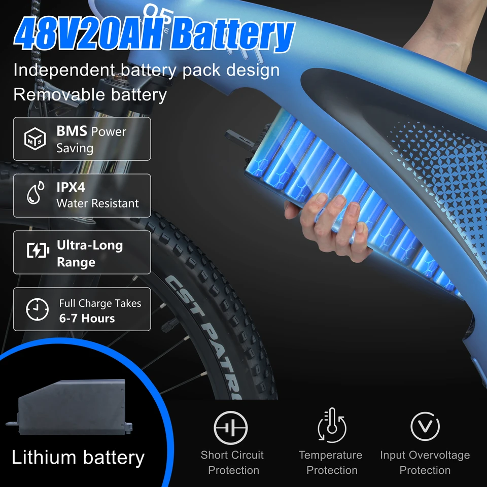 HUANCI Q5 Electric Bike for Adults Mountain Tire E Bike 48V 20Ah Battery Electric Bicycle for Commuting Long Range image 12
