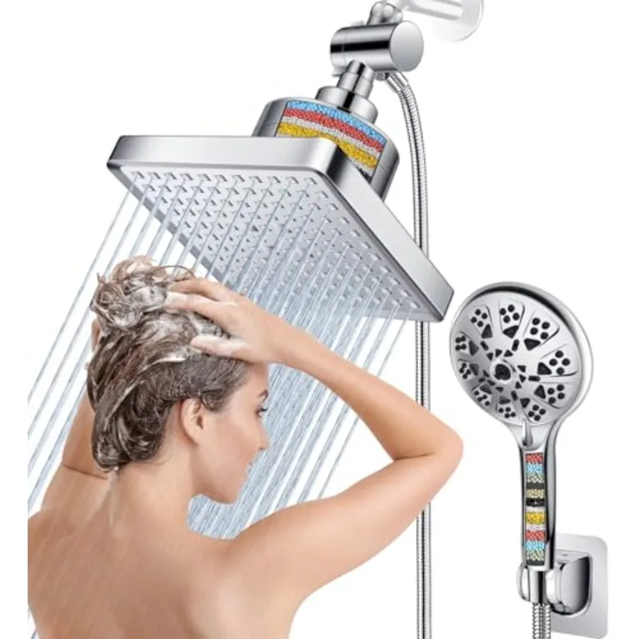 

Dual Filtered Rain Shower Head Combo High Pressure 10 Modes Handheld Shower Head Built in Water Filtration 6 inch Rainfall Show