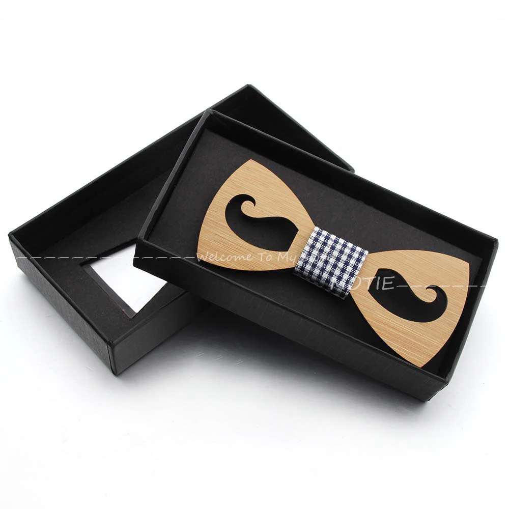 New Wooden Hollow Out Pattern Bowtie With Box For Party Butterfly Wedding Suit Shirt Bow Tie Female Male Bowknot Accessory Gifts