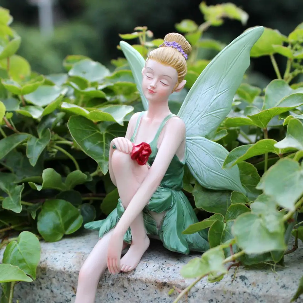 

Courtyard Flower Fairy Figurine Garden Fairy Sculpture Outdoor Planter Bonsai Painted Sitting Fairy Statue Home Decoration