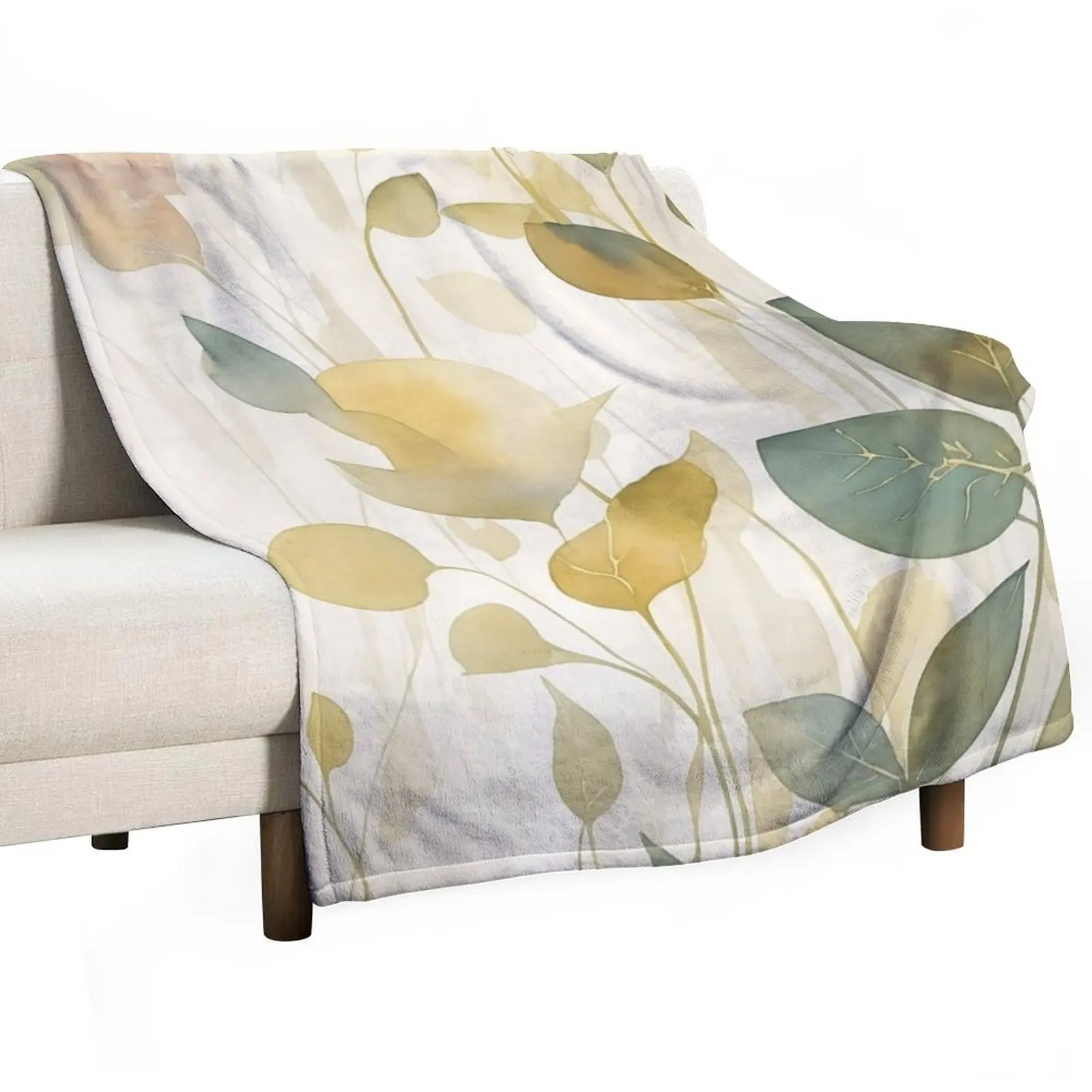 

Simple plants, painted in watercolor style, golden colors Throw Blanket Large Hair Blankets