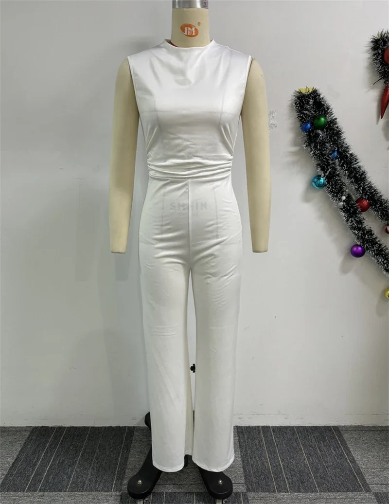 خمر الأبيض Ruched Bodycon حللا المرأة أكمام س الرقبة عالية الخصر واسعة الساق السروال القصير المرأة بذلة رياضي ملابس غير رسمية