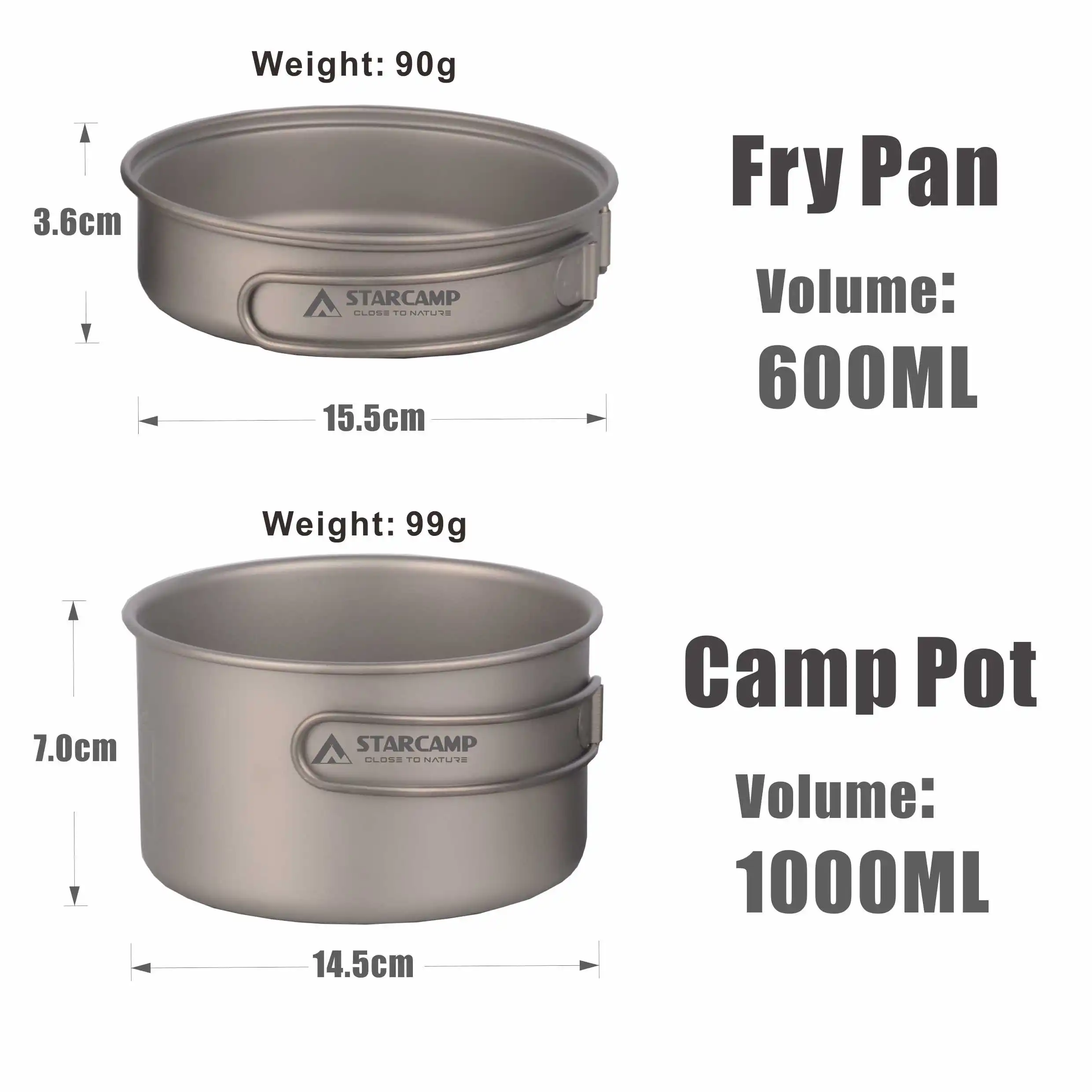 STARCAMP Titanium Outdoor Camping Survival Hiking Titanium Pot Tableware Kit Cookware Set