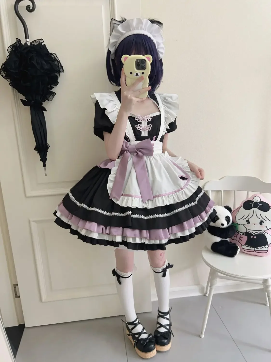 일본 달콤한 여성 카와이 드레스 역할 놀이 의상 할로윈 파티 코스프레 반팔 의류 카와이 로리타 블루 메이드 드레스