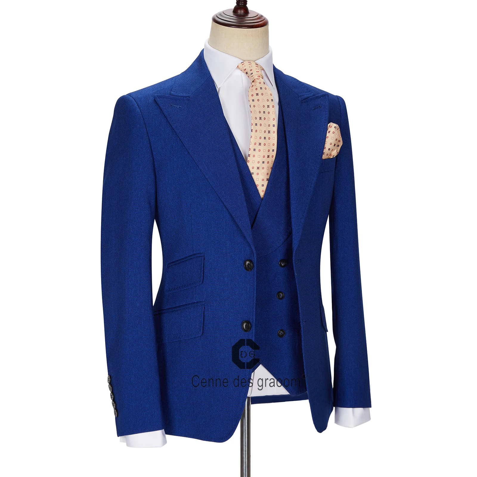 Immagine 5: (Giacca + gilet + pantaloni) Cenne Des Graoom Nuovi abiti da uomo blu royal su misura Costume casual da lavoro formale da sposo