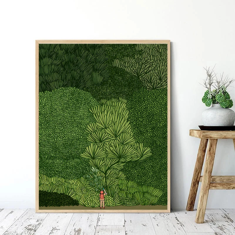 Scandinavian Simple Green Forest Jungle Exploration Wall Art Canvas Poster Print Painting Home Bedroom Living Room Decoration
