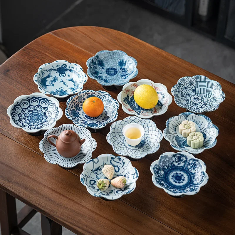 Chinese Style Household Nut Biscuit Storage Plate Blue White Porcelain Fruit Plate Living Room Tabletop Sundries Storage Tray