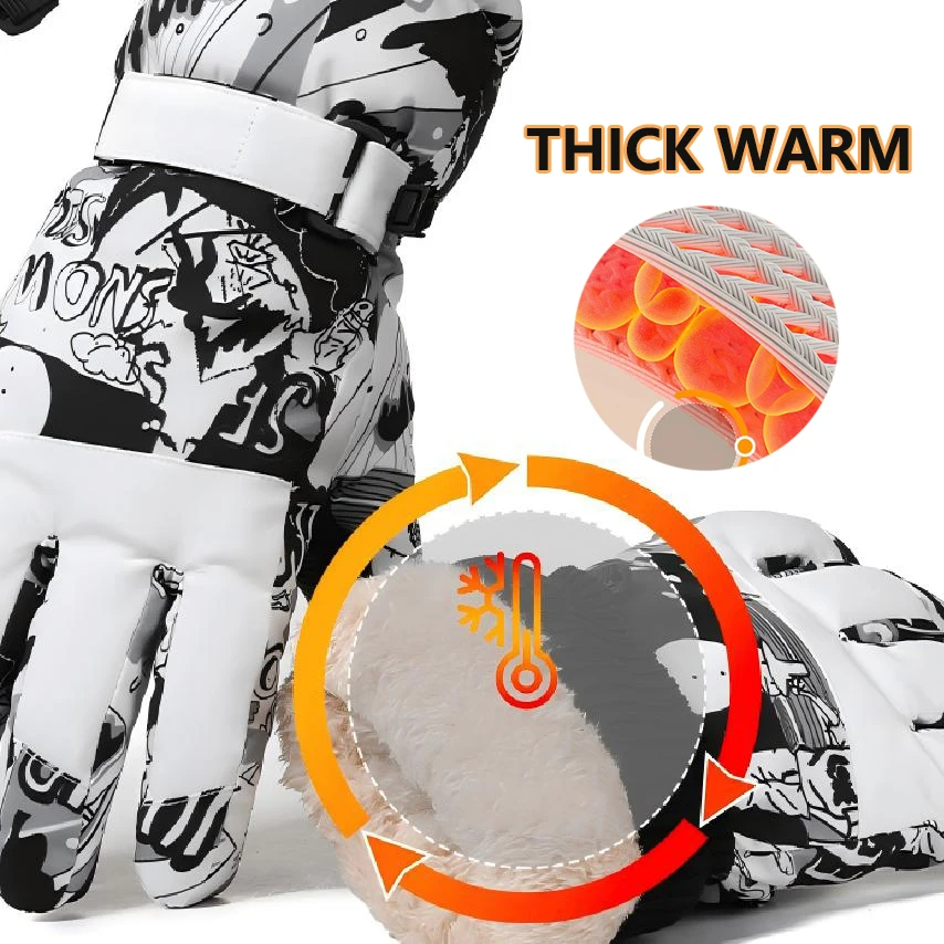 ZHUOHUA الكبار الشتاء الدافئ قفازات التزلج مقاوم للماء سميكة الصوف على الجليد قفازات الحرارية دراجة نارية قفازات ركوب الدراجات الرجال النساء #5