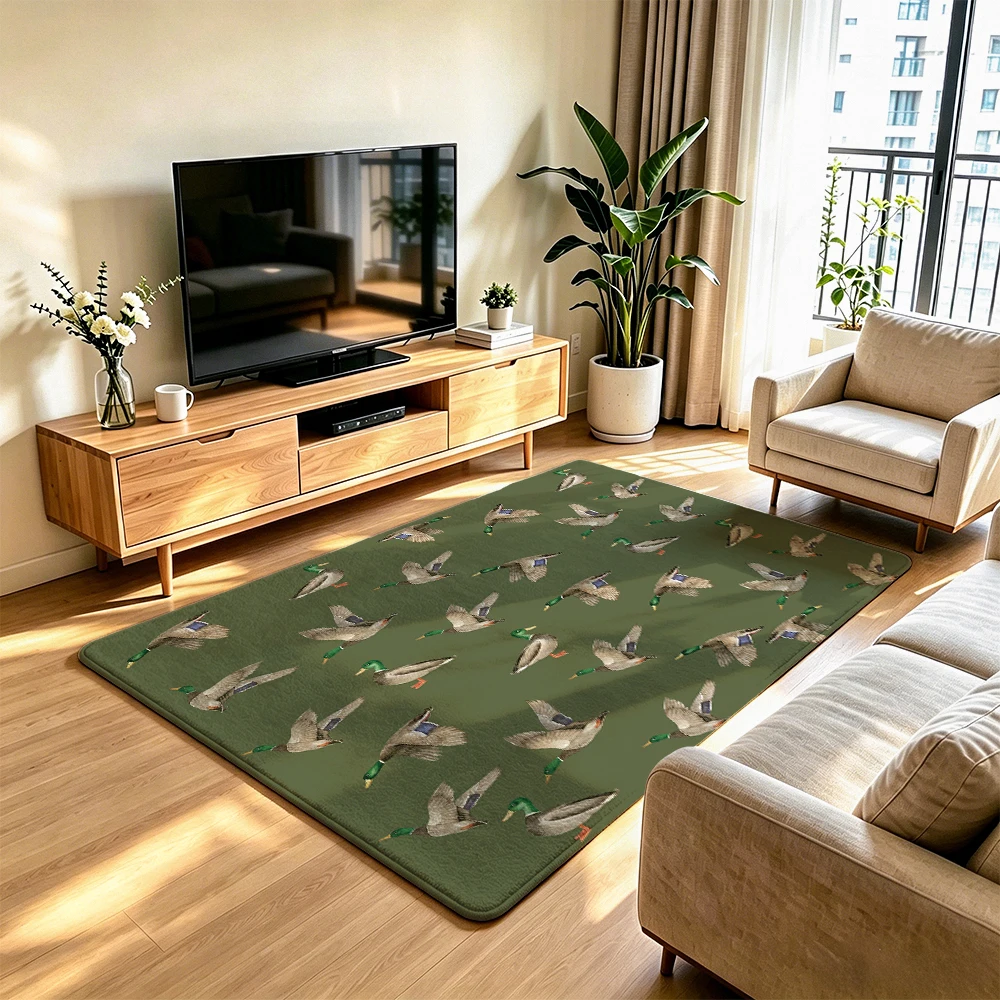 1 piece flannel with a silicone base a green background featuring ducks designed for anti-slip home decoration purposes
