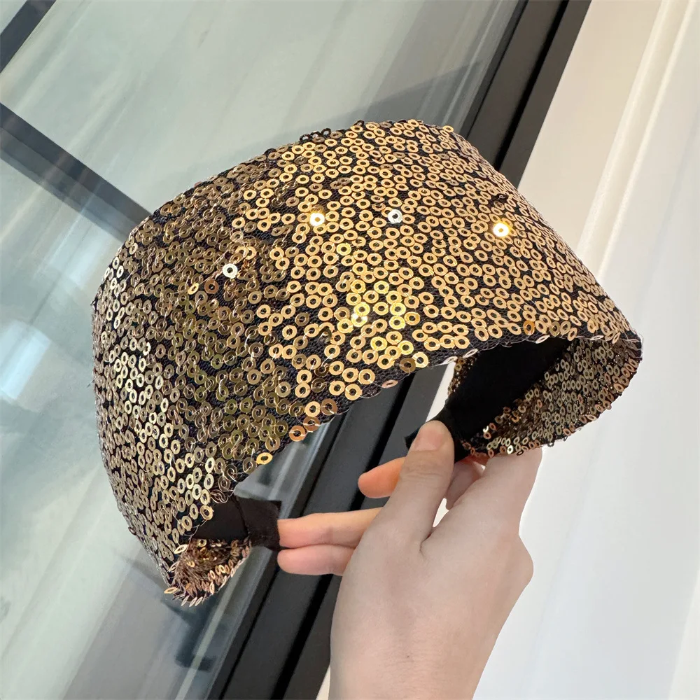 1Pcs Sequined Wide-Brimmed Headband Holiday Party Bronzing Sequined Hair Band Makeup Diademas Haar Accessoires Women - Image 5