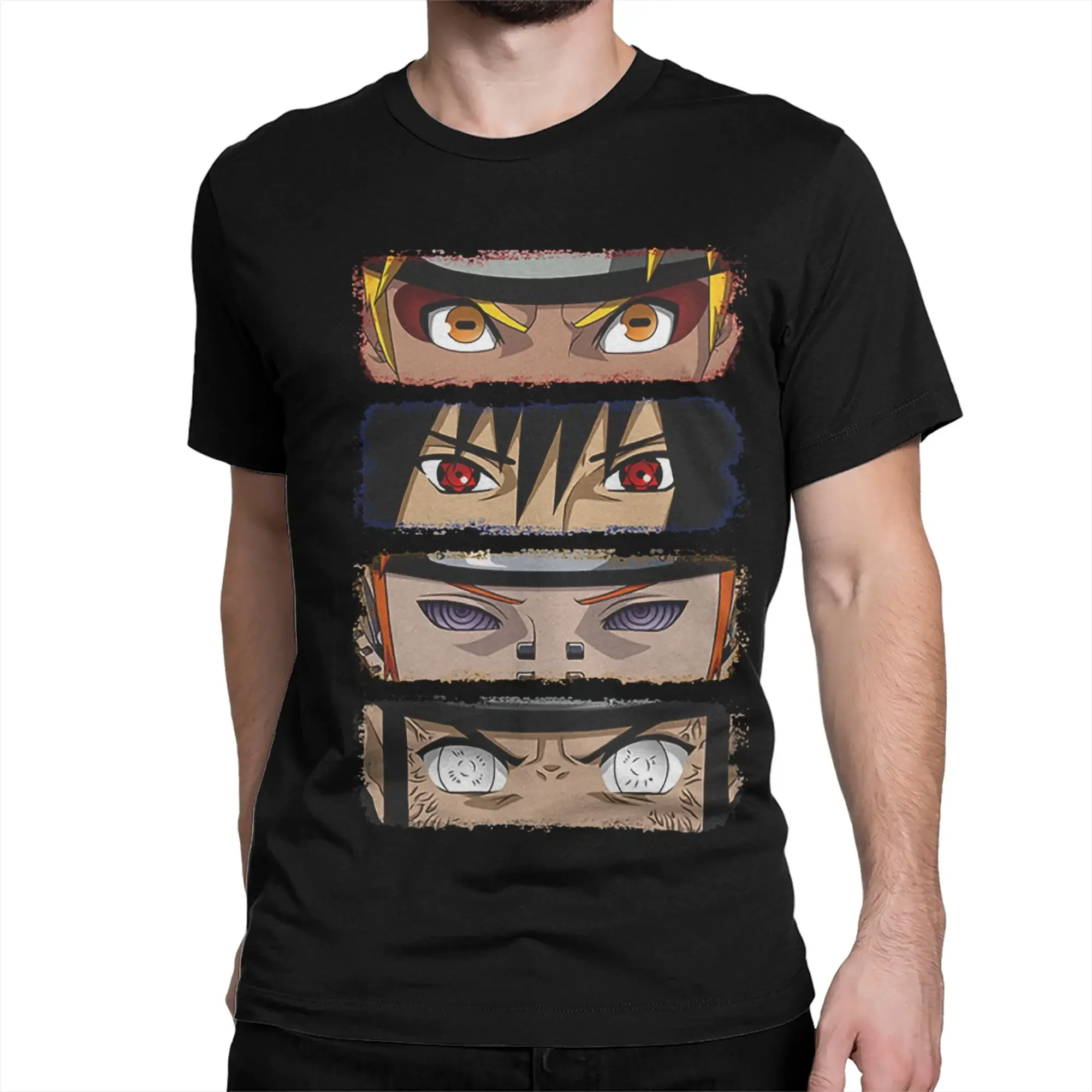 Men Women's Ninja Eyes T Shirts Narutoes Akatsuki Pein Anime 100% Cotton Tops Vintage Short Sleeve O Neck Tees Big Size T-Shirt