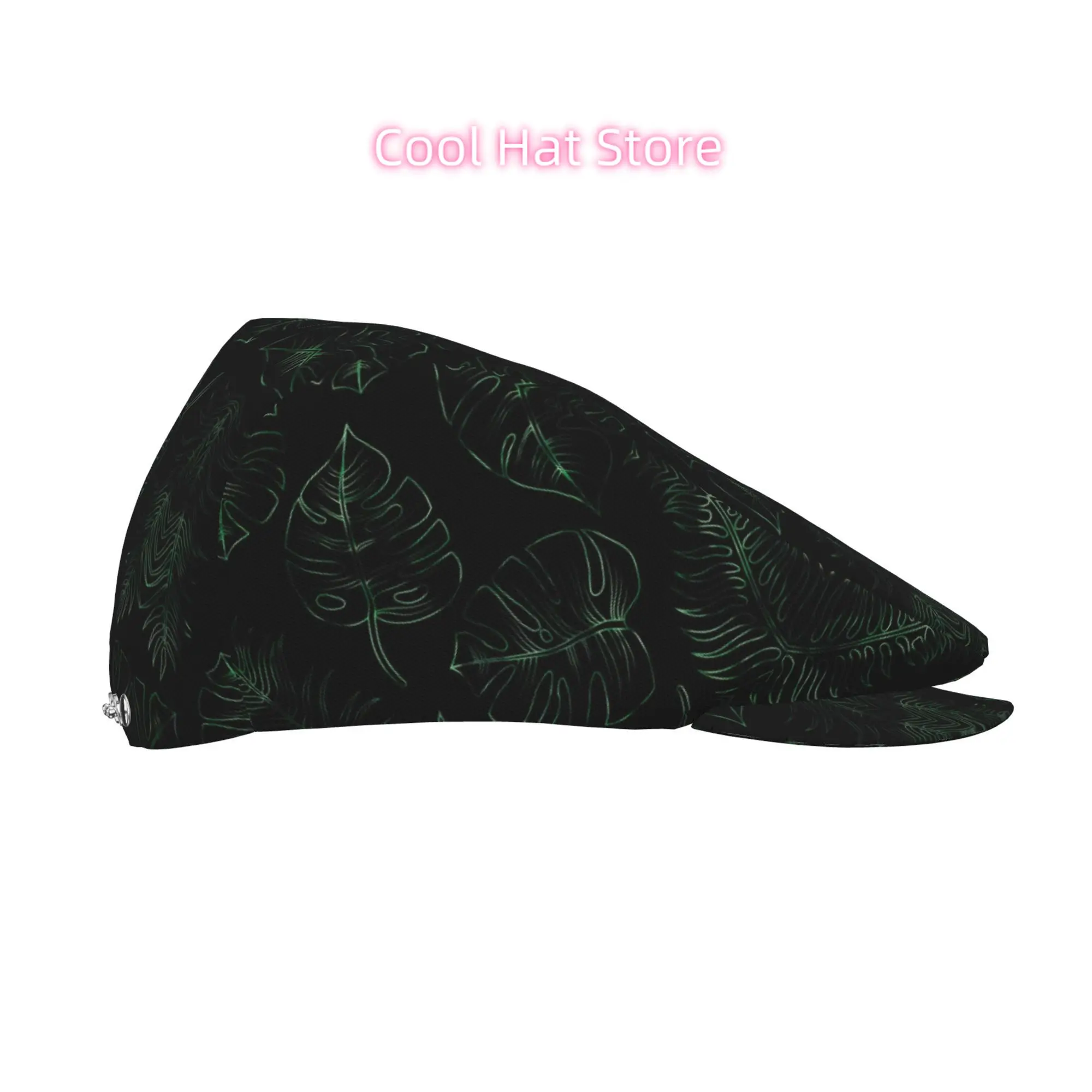Neon Monstera Line Art on Black Men And Women Flat-Top Cap, Adjustable Beret, Newsboy Cap, Ivy Caps Taxi Driver Caps Irish