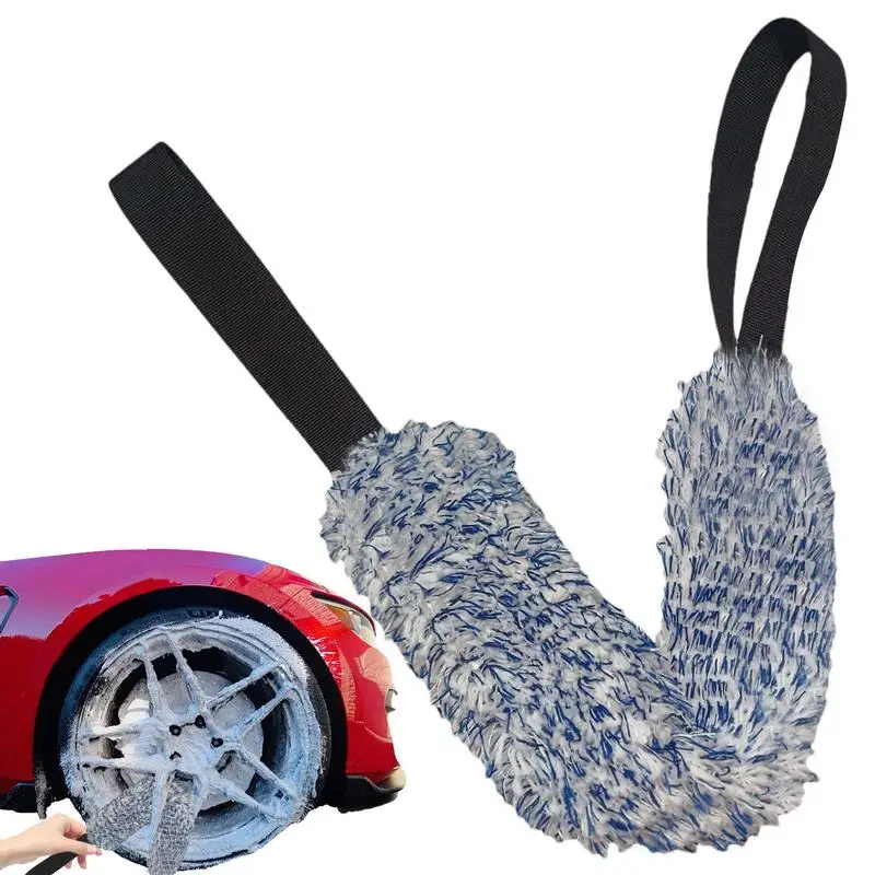 Car Wheel Wash Towel Brush Double-sided Long Belt Cleaning Towel Microfiber Coral Plush Wheel Pull Belt Brush Hub Detail Towel