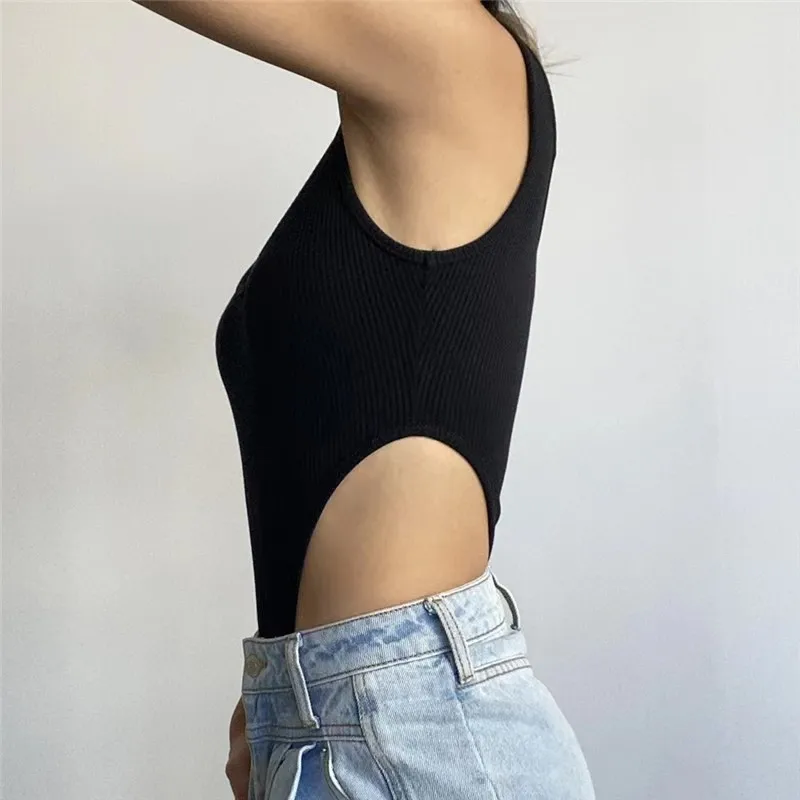 Damenbekleidung Ärmelloser Strick-Bodysuit Heißer Sommer Sexy Bodycon Off-Shoulder Neckholder-Top Lässiger Street-Bodysuit für Damen ClubWe – Detail 9
