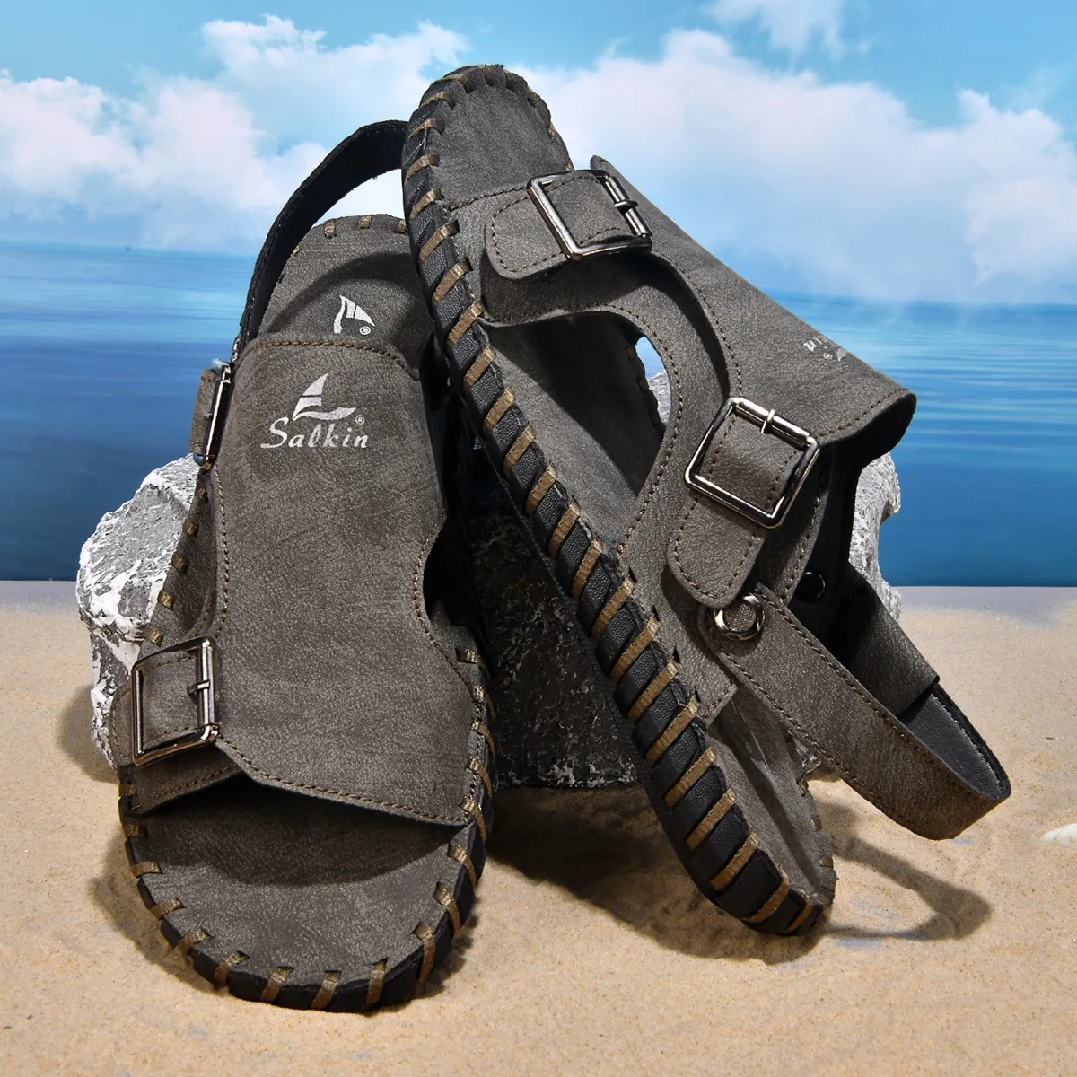 

Мужские летние сандалии ручной работы, нескользящие, на мягкой подошве, для активного отдыха, вождения и пляжа