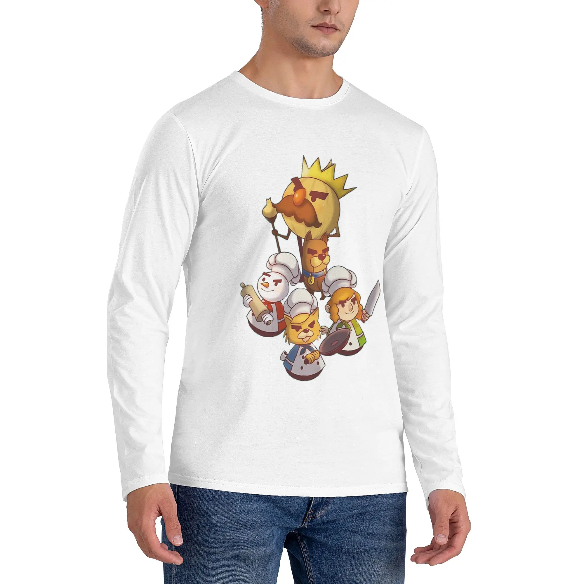 

Мужская футболка с длинными рукавами Overcooked, модные футболки с круглым вырезом, весенние и осенние мужские топы