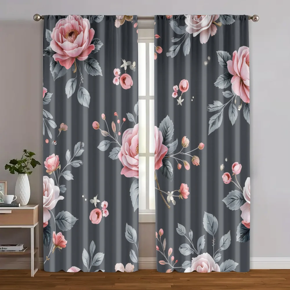

2pcs, Curtains&Drapes Elegant White & Pink Floral Durable Polyester (without rod) Room Decor for Bedroom Office Kitchen Living