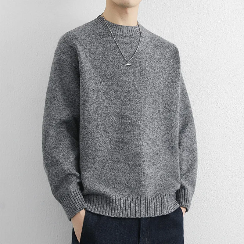 

Мужской свитер с круглым вырезом, свободного кроя, утепленный, из смесового полиэстера, с длинными рукавами, для осени и зимы