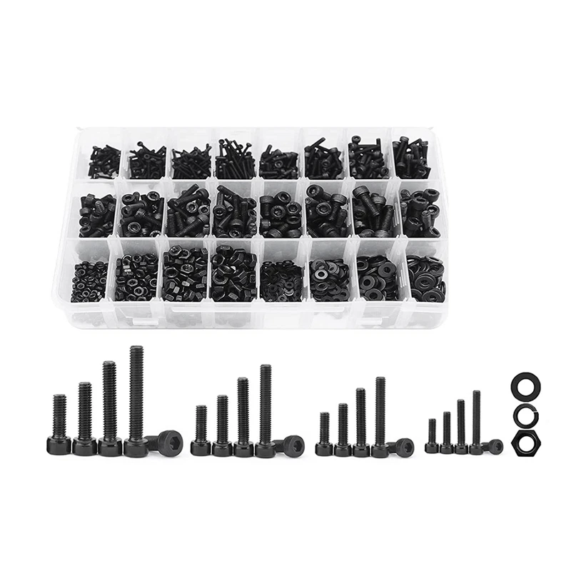 2000PCS Metric Hex Socket Head Cap Bolts Screws Nuts And Washers Kit Replacement Spare Parts Hex Socket Head Cap Machine Screws