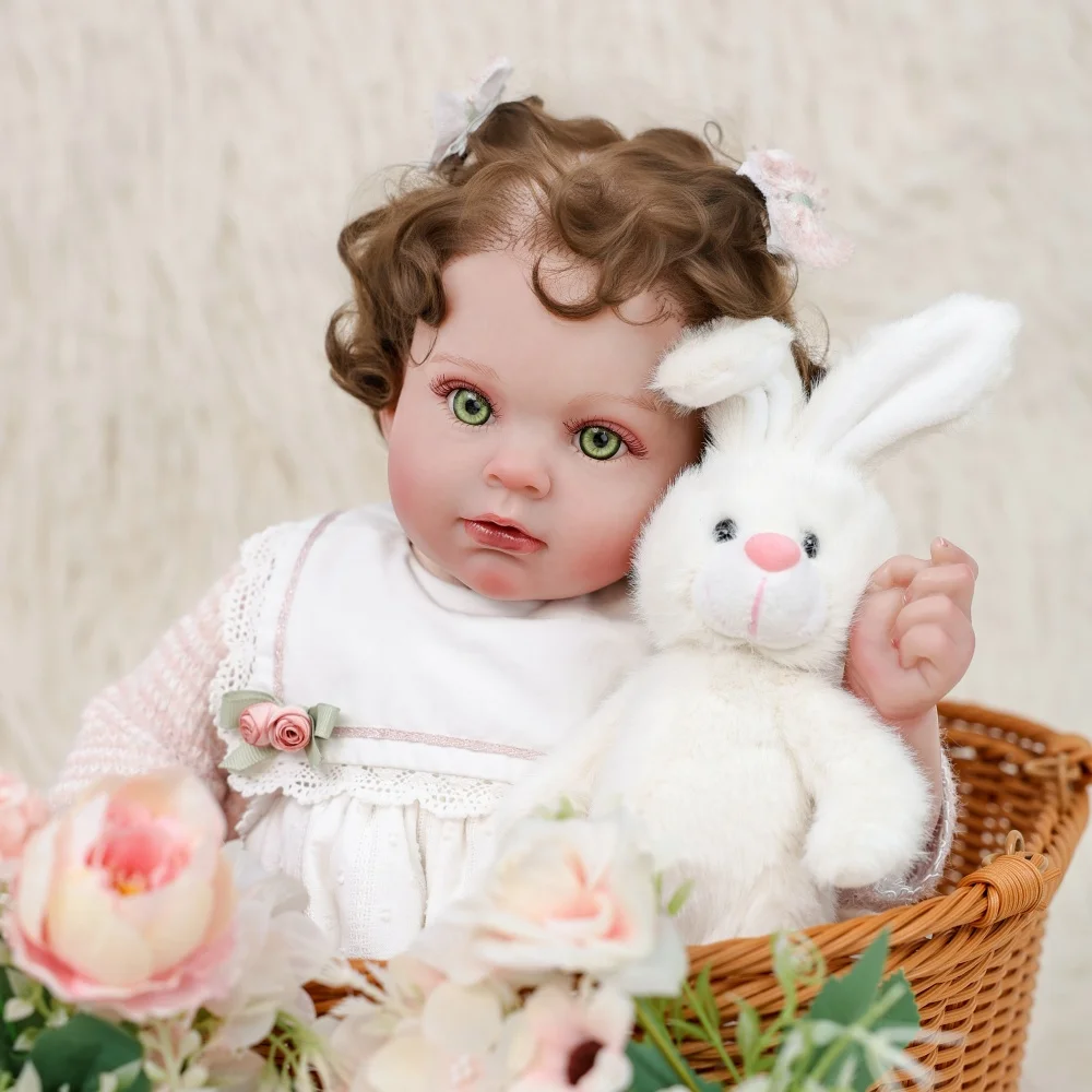 Cloveray 24 Zoll Original realistische wiedergeborene Babypuppe beruhigen hochwertige Vinylpuppe mit Kaninchenpuppe Baby Begleiter Spielzeug Kindergeschenk