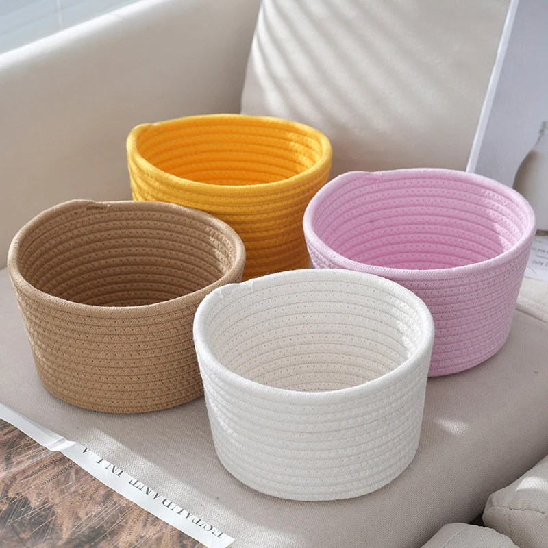 

Cloududa Woven Cotton Rope Storage Basket 5.1X11.8in Basket Small Rope Storage Bin with Handles & Ribbon Bag Sundries Organizer