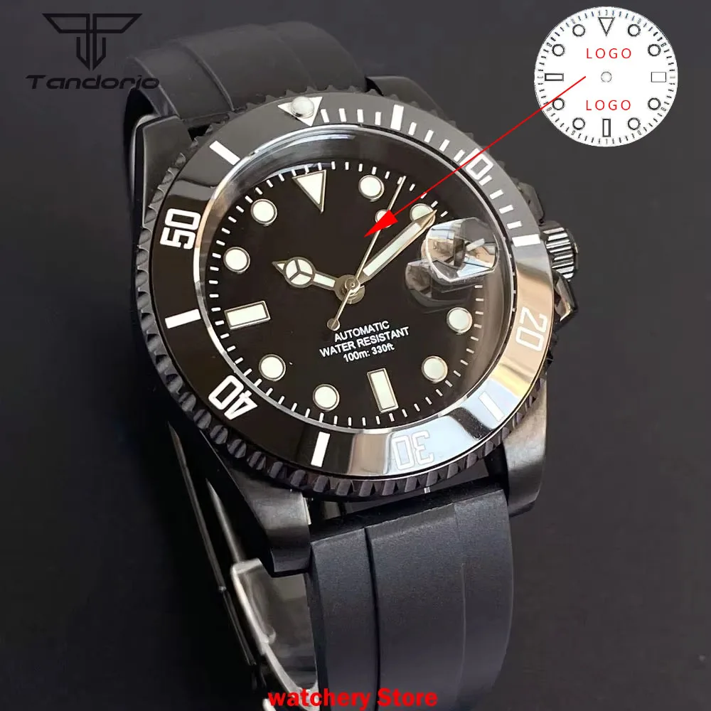 Customized 40mm Black PVD Case Sapphire Glass Watch 200M Waterproof NH35A Automatic Movement Men Watches Cyclop Luminous Dial
