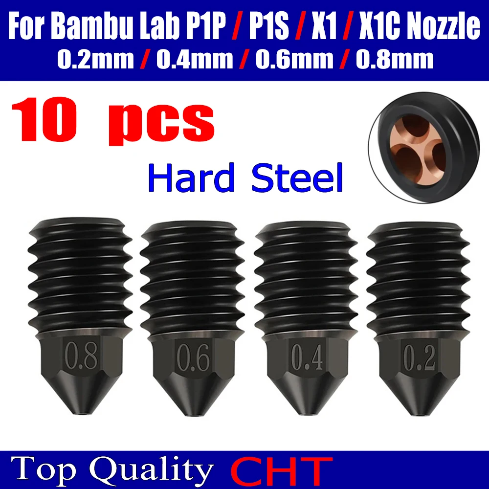 

Nozzle For Bambu Lab P1P/p1s/ X1/x1c Nozzle Hardened Steel 0.2 0.4 0.6 0.8mm CHT Nozzles For Bambulab Upgraded Hotend 3D Printer