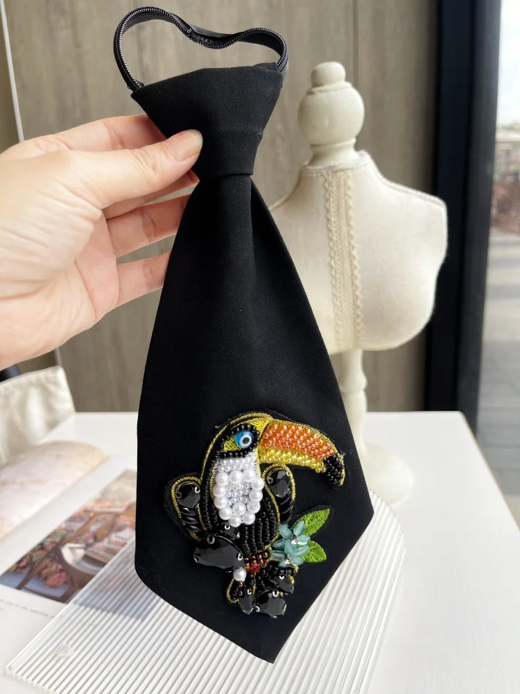 Originelles, exklusives Design: 1 Stück dekorative Krawatte mit Tiermotiv, knotenlose Partykrawatte, Perlenkrawatte, geeignet für alle Jahreszeiten, personalisiert für Damen, ideal für Partys, Geschenke, Schule, Hemden – Detail 3