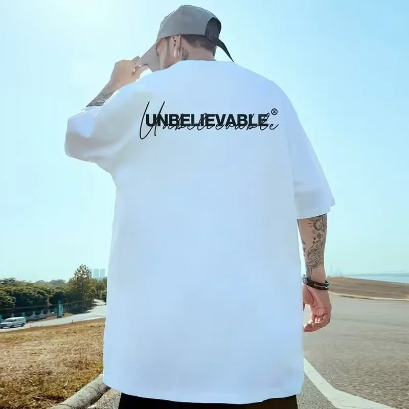 UNBELIEVABLE Letter Printed Male Tee Shirt Oversized Crewneck Tops Summer Short Sleeve Tee Shirts Hip Hop Streetwear Y2k T Shirt