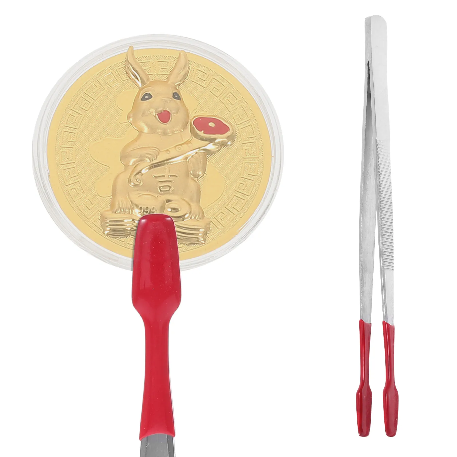 Rubber Tip Stainless Steel Tweezers Flat Bent Head Precision Tool for Stamp Coin Paper Money Collecting Supplies - view 5