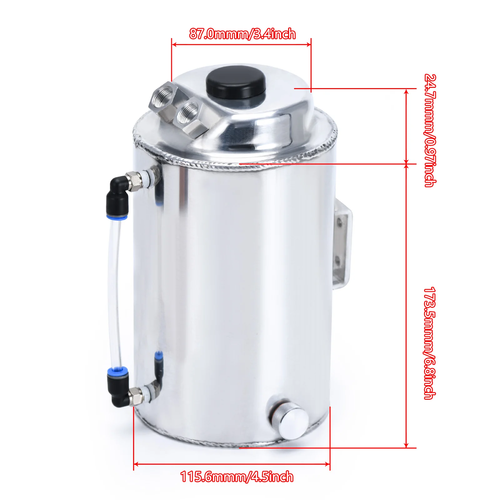 LZONE - 2L 2 LITRE Aluminum POLISHED ROUND OIL CATCH CAN TANK WITH BREATHER FILTER JR-TK01