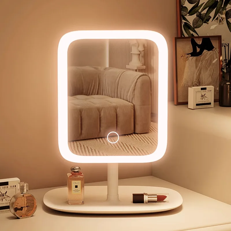 

Smart LED Makeup Mirror with Light Girls Bedroom Dressing Table Student Dormitory Tabletop Fill Light Small Cosmetic Mirror