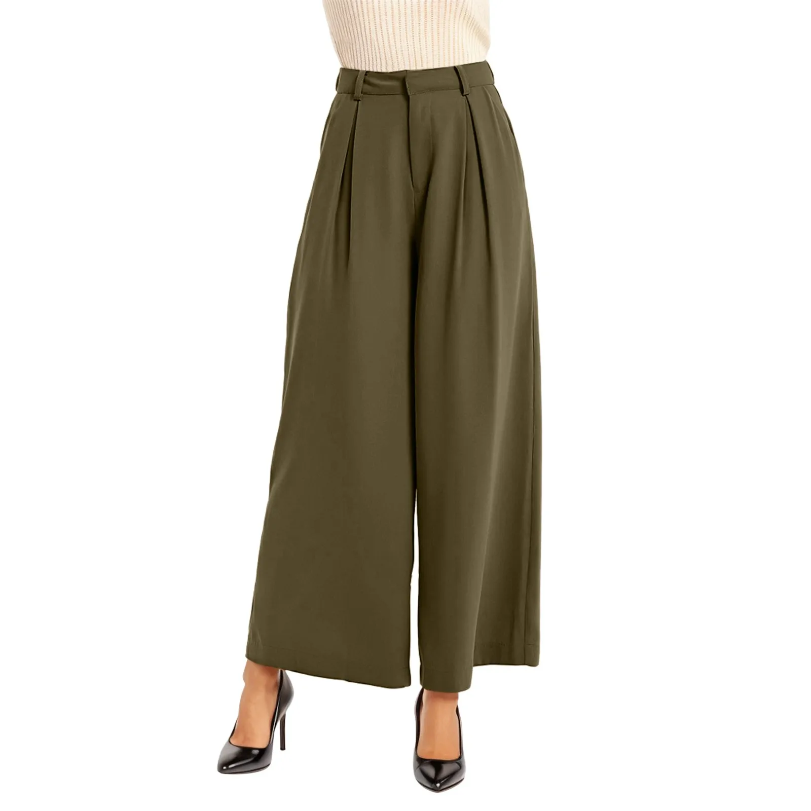 

Females High Waist Solid Color Wide Leg Pants Prairie Chic Elastic Waist Ankle-Length Females Pants Nuevo En Pantalones