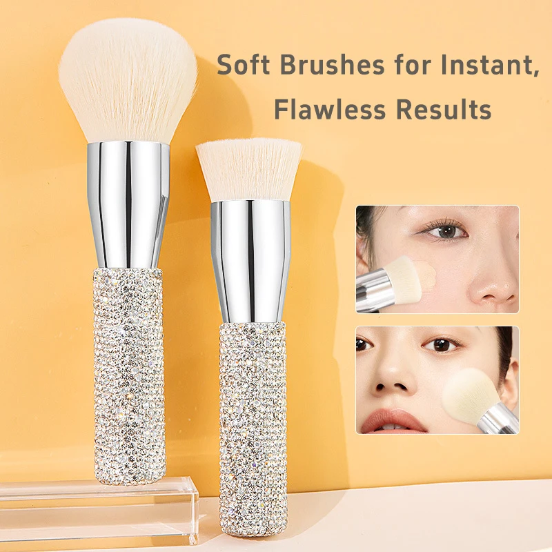 高級感あふれる輝くダイヤモンドメイクブラシセット フラットファンデーションパウダーメイクブラシ ヴィーガン合成メイクツール